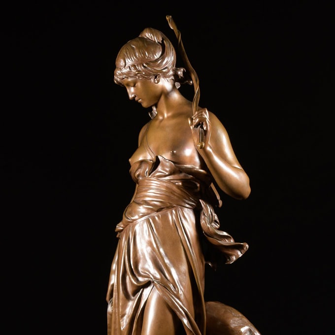 Imposante sculpture en bronze "Nymphe de Diane" signée Eugène Aizelin – Image 7
